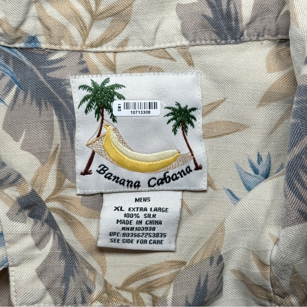 Banana Cabana 100% Silk Mens Hawaiian Tropical Floral S/S Button Up Shirt Sze XL - Picture 2 of 8